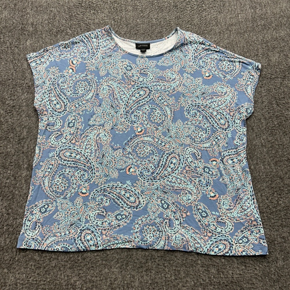 J. Jill Wearever Collection Short Sleeve Paisley Top Large Petite Stretch